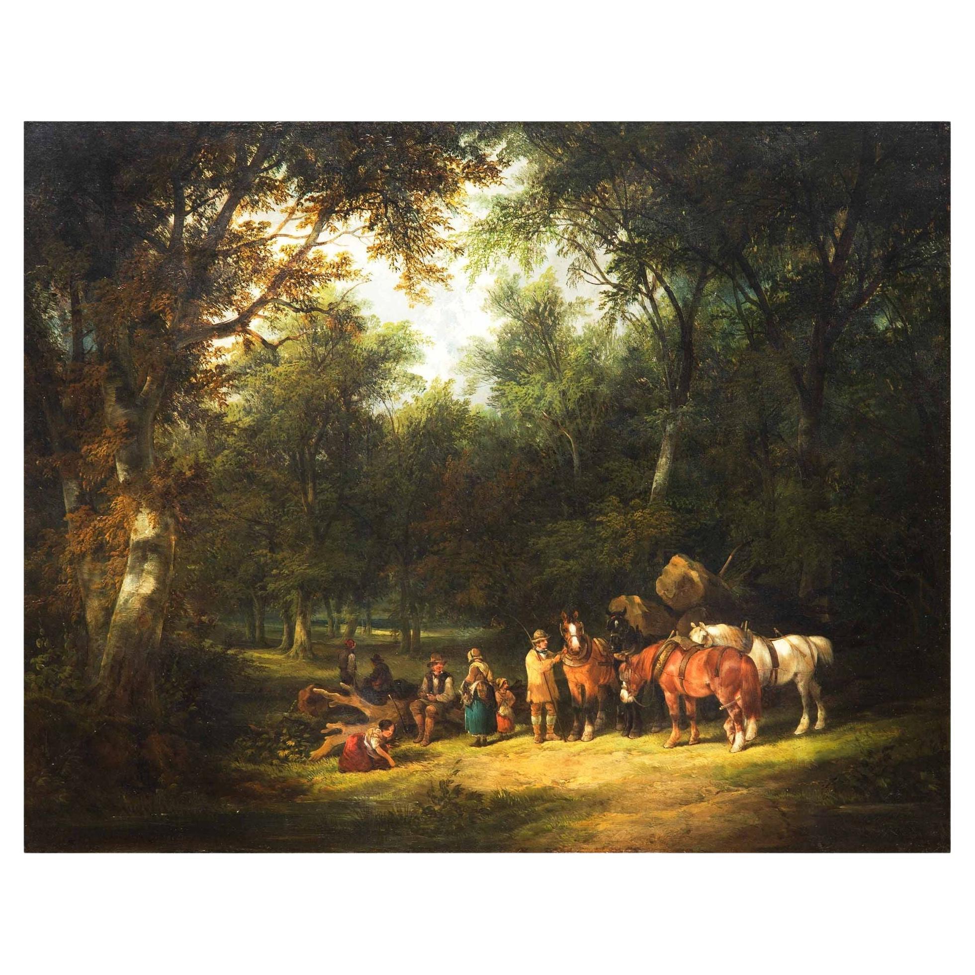 English Antique Landscape Painting of Wooded Glade attr. William Shayer, Sr. For Sale