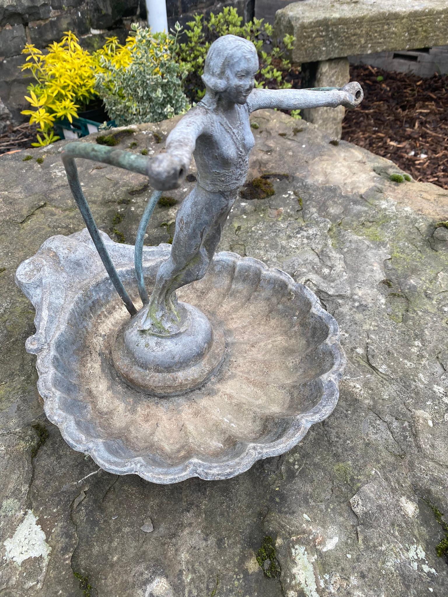 Cast English Antique Lead Figural Fountainhead Ornamental Garden Fountain Feature For Sale