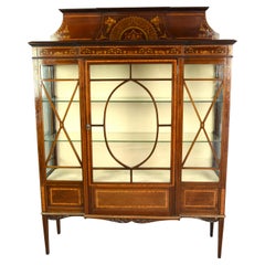 English Antique Mahogany Inlaid Display Cabinet Vitrine