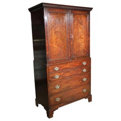 English Antique Mahogany Linen Press with Secretaire