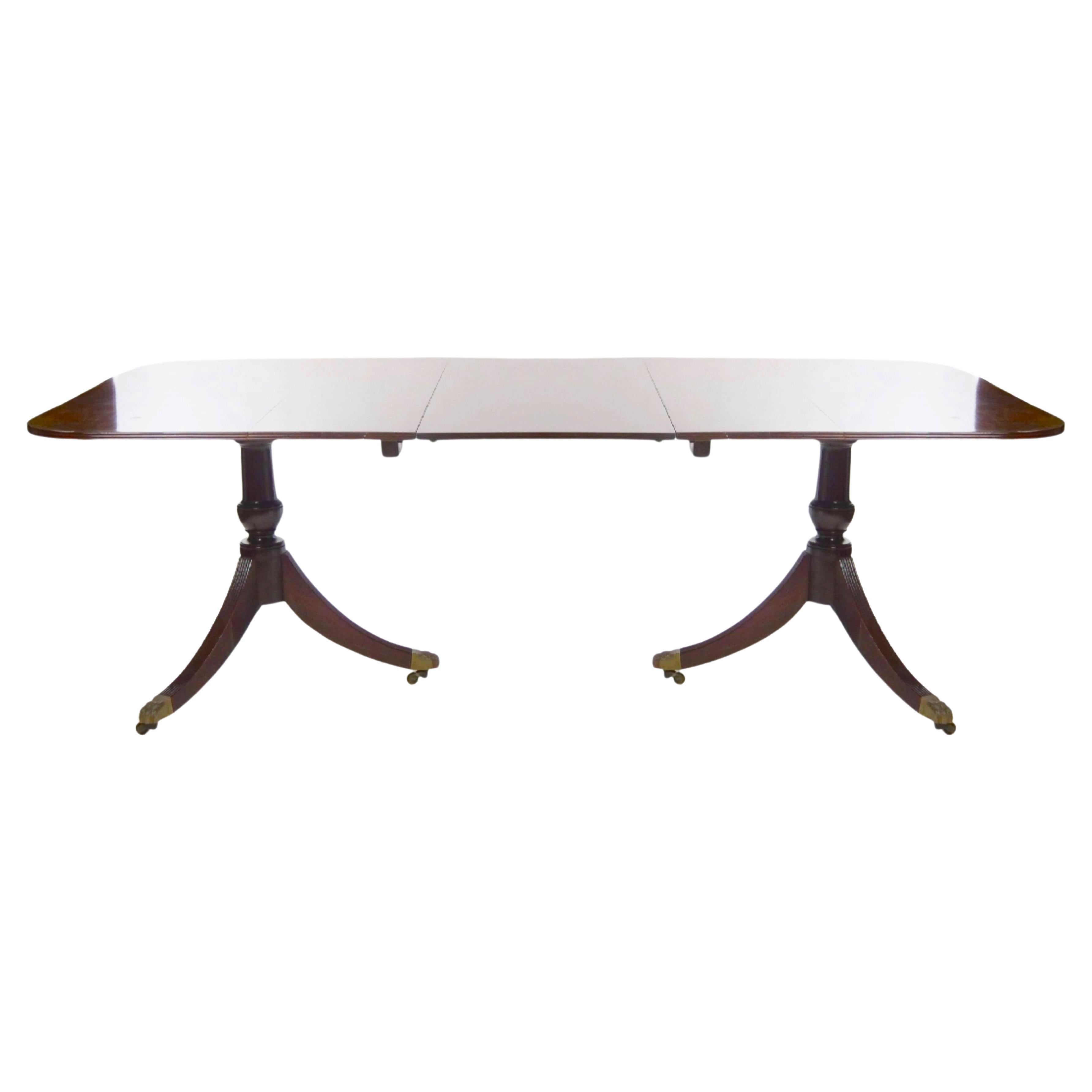 English Antique Mahogany Wood Twin Tripod Pedestal Dining Table