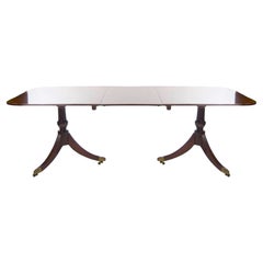 English Antique Mahogany Wood Twin Tripod Pedestal Dining Table