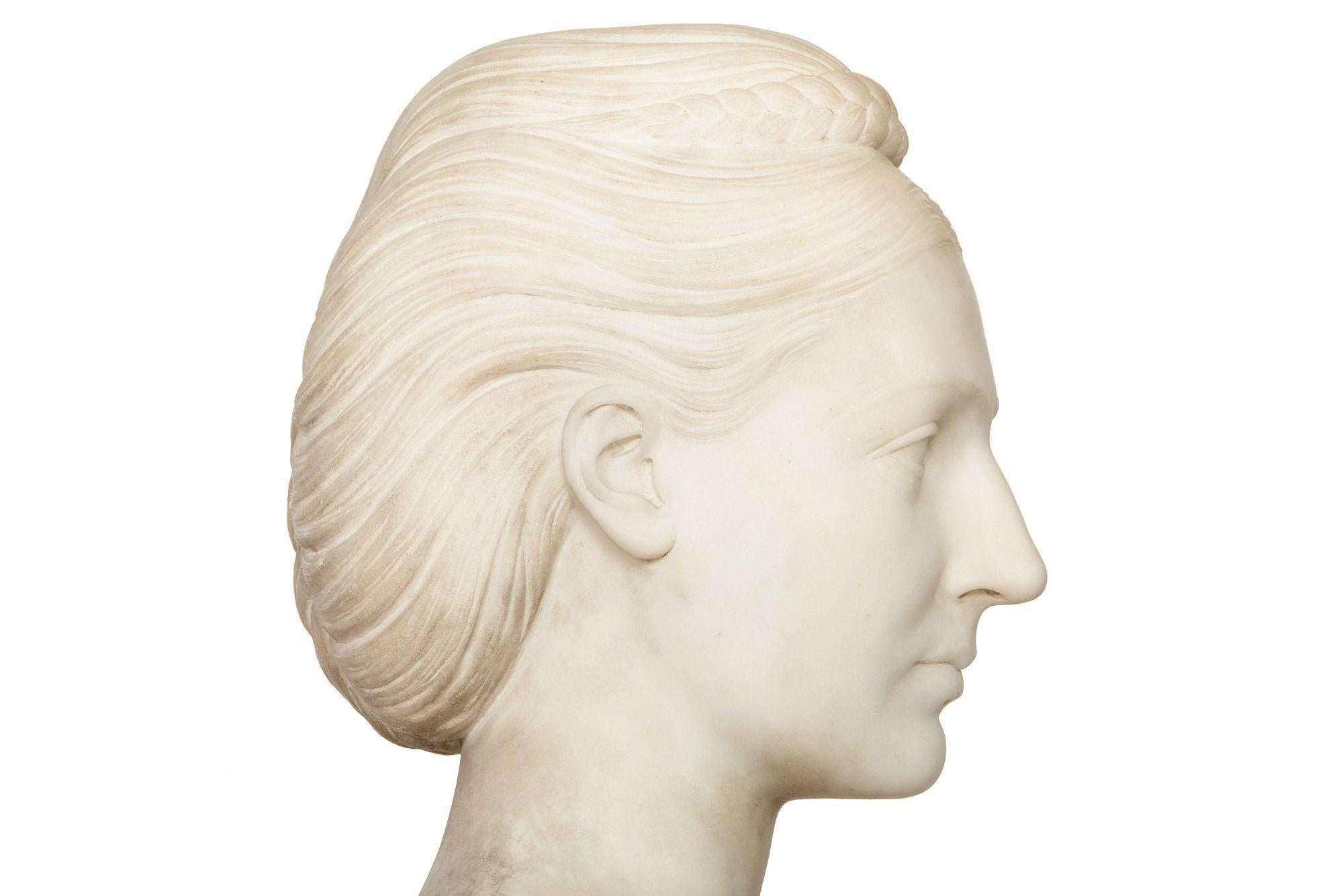 English Antique Marble Bust “Lady Layard” by John Warrington Wood ca. 1870 For Sale 3