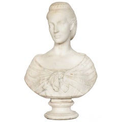 English Antique Marble Bust “Lady Layard” by John Warrington Wood ca. 1870