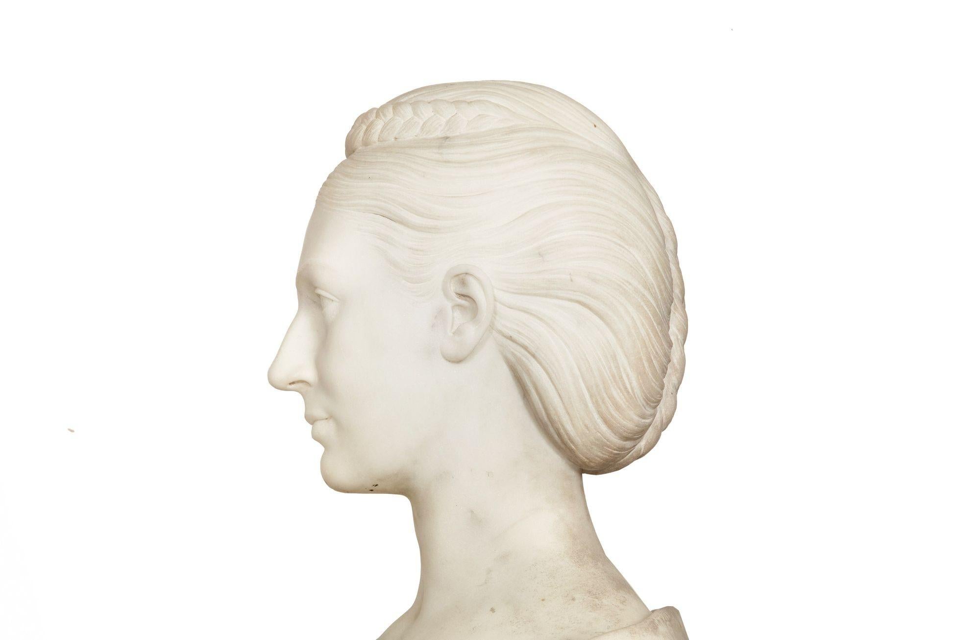 English Antique Marble Bust “Lady Layard” by John Warrington Wood ca. 1870 For Sale 1