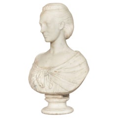 English Antique Marble Bust “Lady Layard” by John Warrington Wood ca. 1870