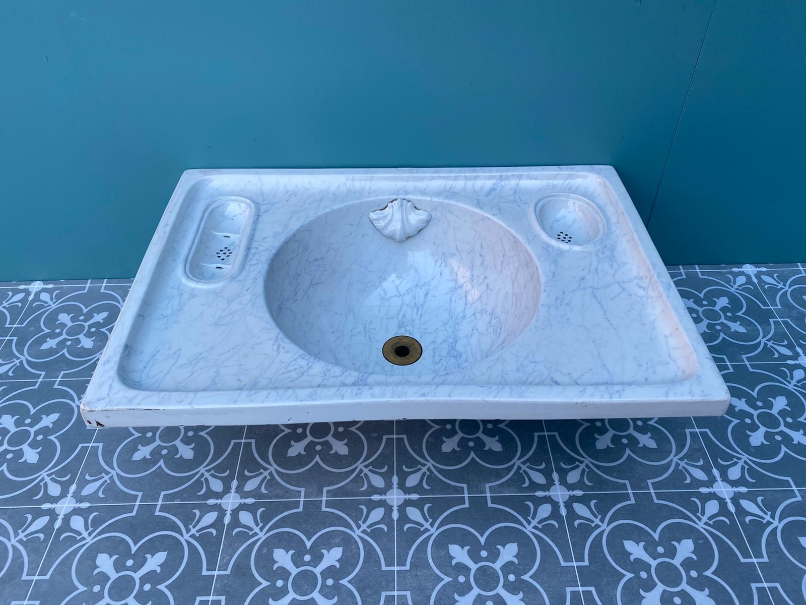 19th Century English Antique Marble Effect Basin For Sale