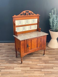 English Antique Marble Top Console Entry Cabinet