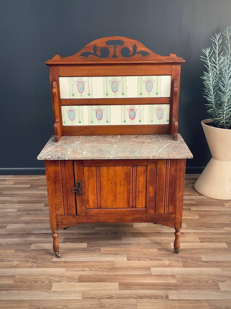 Other English Antique Marble Top Console Entry Cabinet For Sale