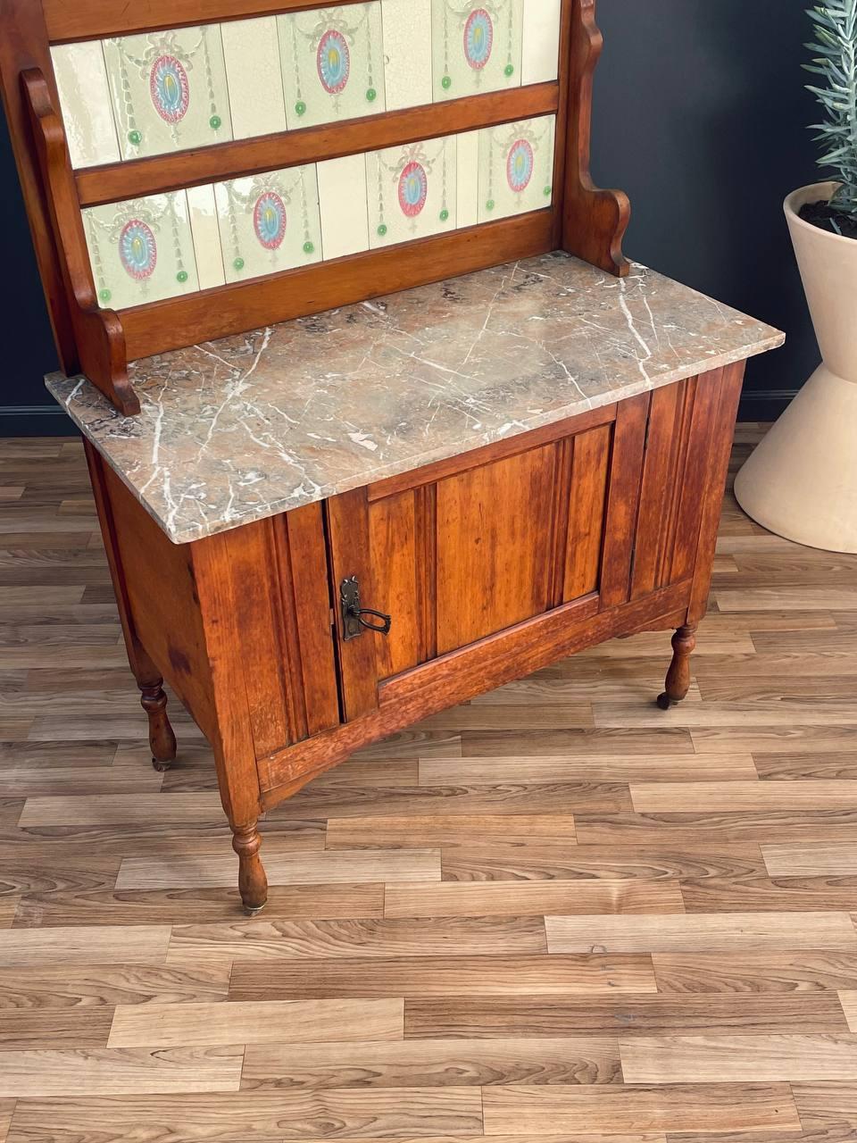 English Antique Marble Top Console Entry Cabinet In Good Condition For Sale In Los Angeles, CA