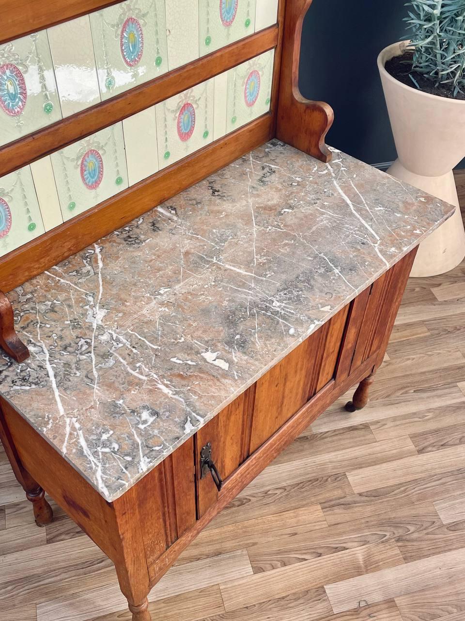 English Antique Marble Top Console Entry Cabinet For Sale 1