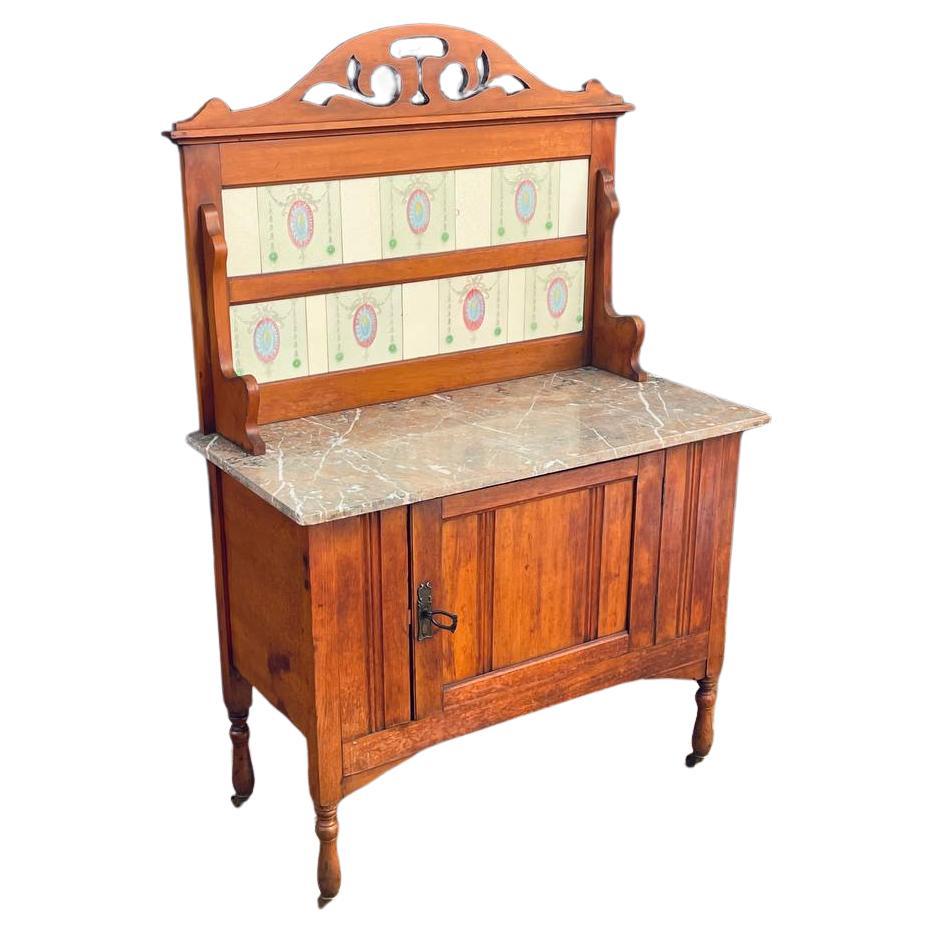 English Antique Marble Top Console Entry Cabinet For Sale