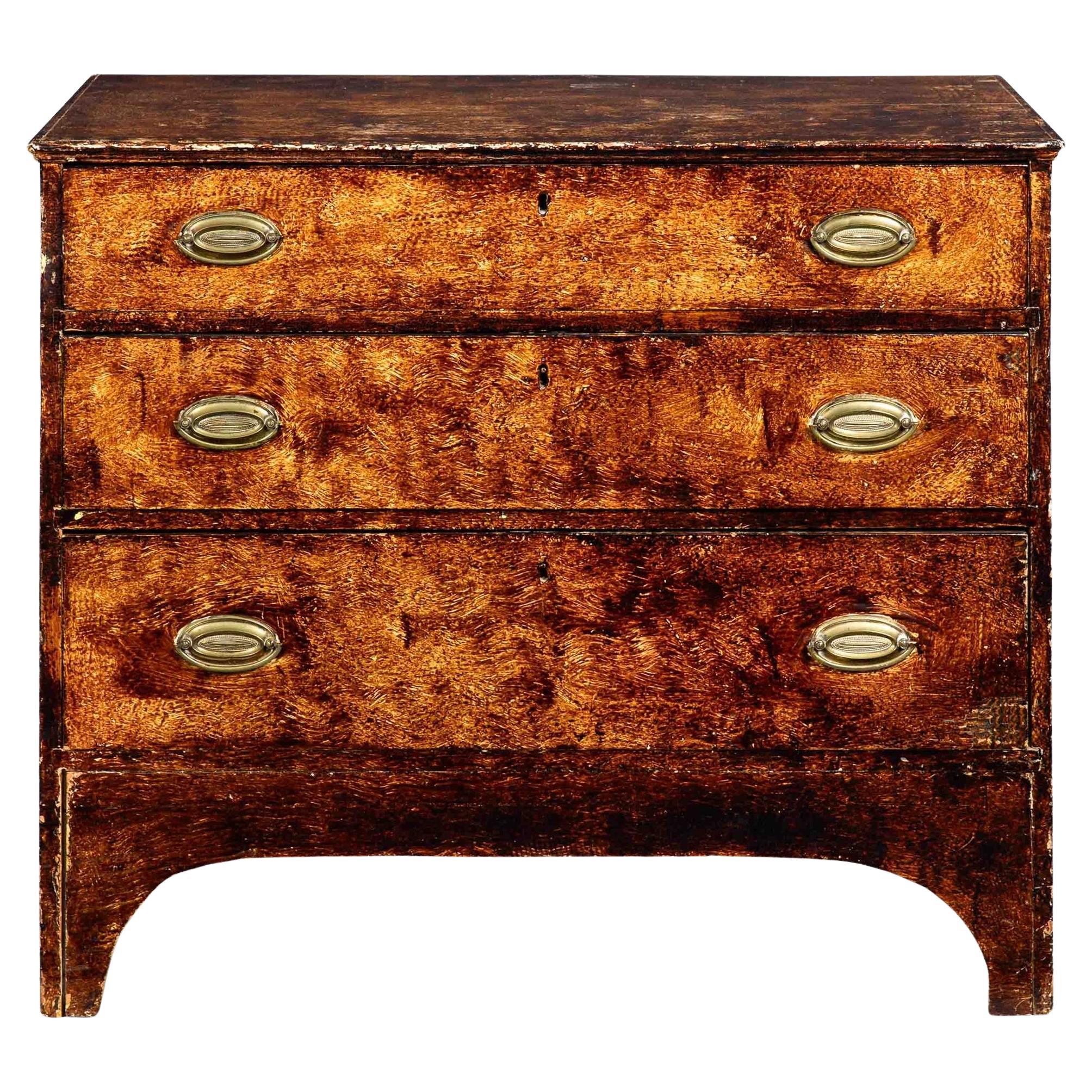 English Antique Mid-19th Century Three-Drawer Glazed Chest of Drawers For Sale