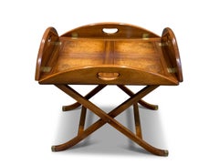 Antico vassoio da maggiordomo inglese Campaigner militare con supporto pieghevole