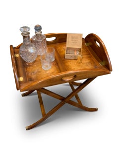 English Antique Butlers Tray Military Campaign With A Folding Stand