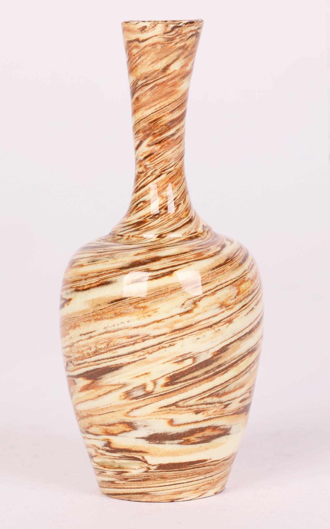 English Antique Miniature Slip Ware Agate Design Pottery Bottle Vase For Sale 4