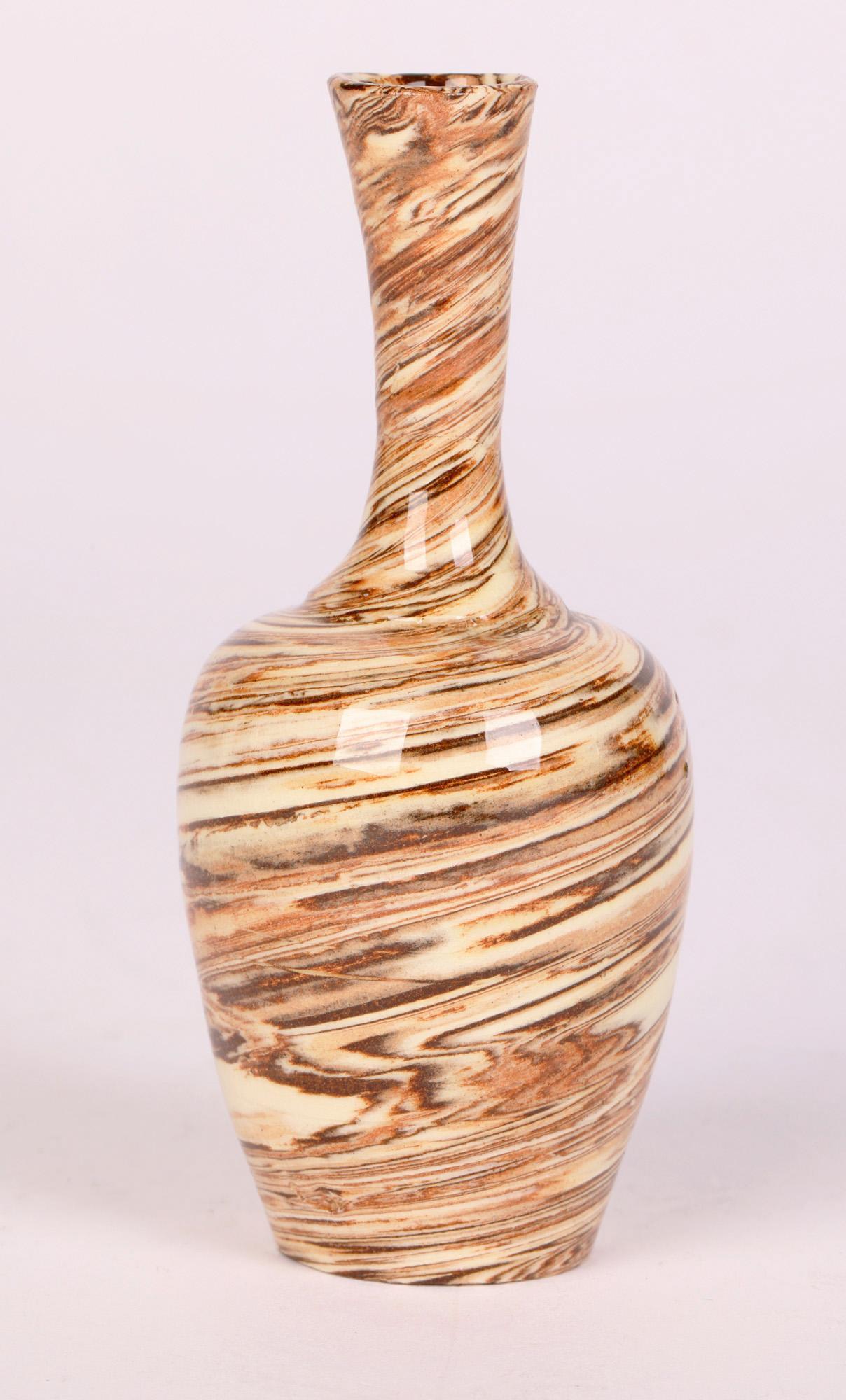 English Antique Miniature Slip Ware Agate Design Pottery Bottle Vase For Sale 7