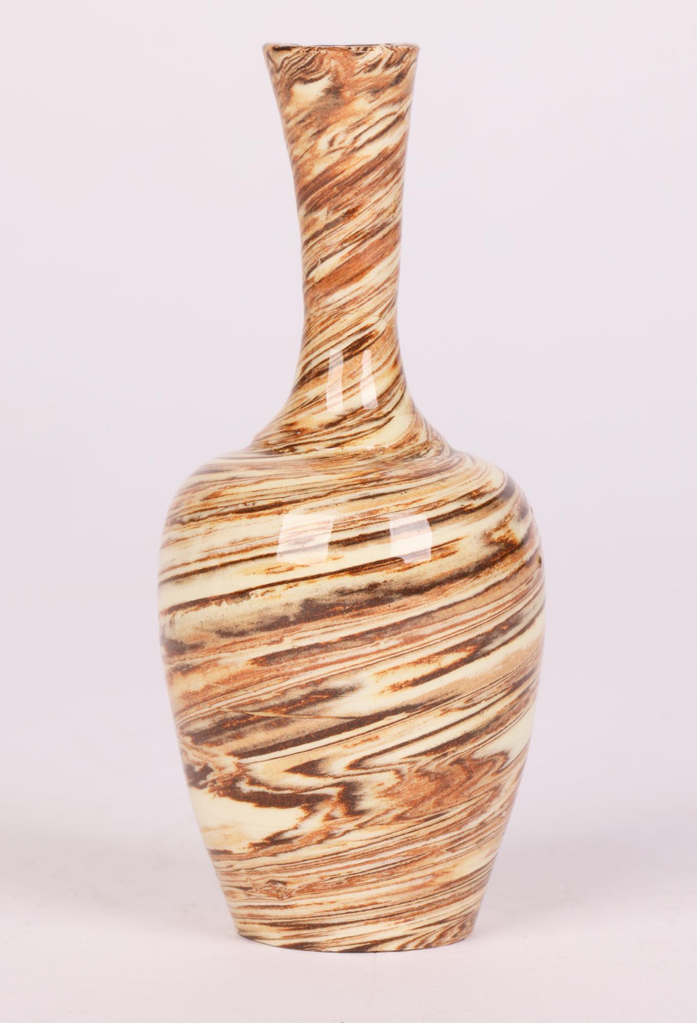 English Antique Miniature Slip Ware Agate Design Pottery Bottle Vase In Good Condition For Sale In Bishop's Stortford, Hertfordshire