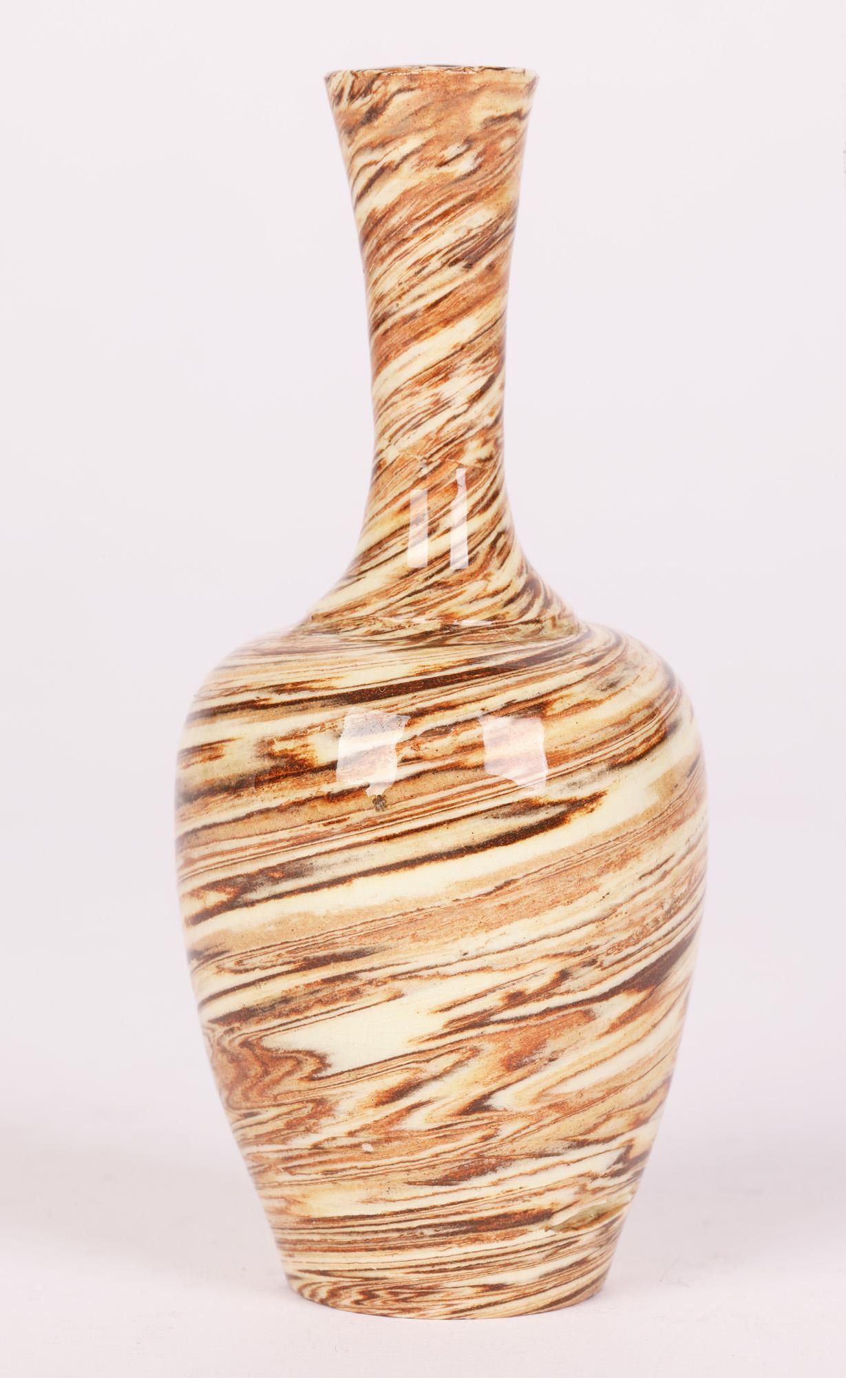 English Antique Miniature Slip Ware Agate Design Pottery Bottle Vase For Sale 2