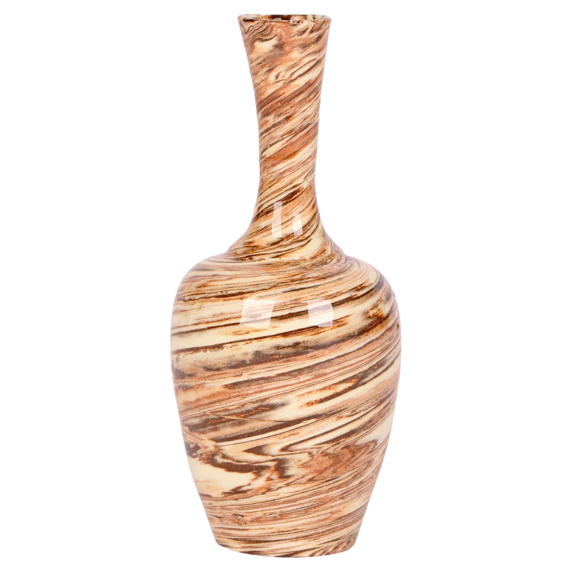 English Antique Miniature Slip Ware Agate Design Pottery Bottle Vase