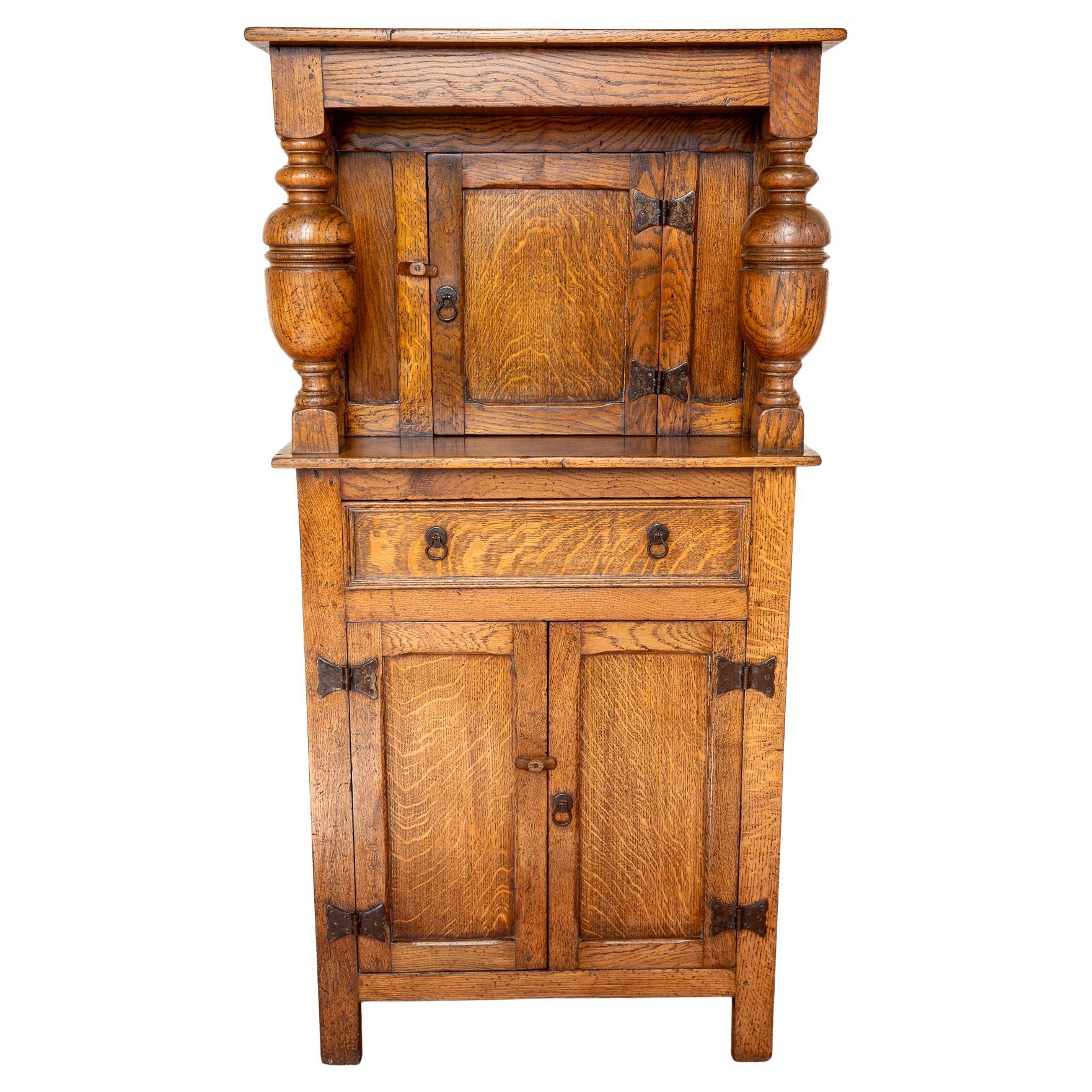 English Antique Narrow Court Cupboard Golden Oak Country House Hallway Cabinet