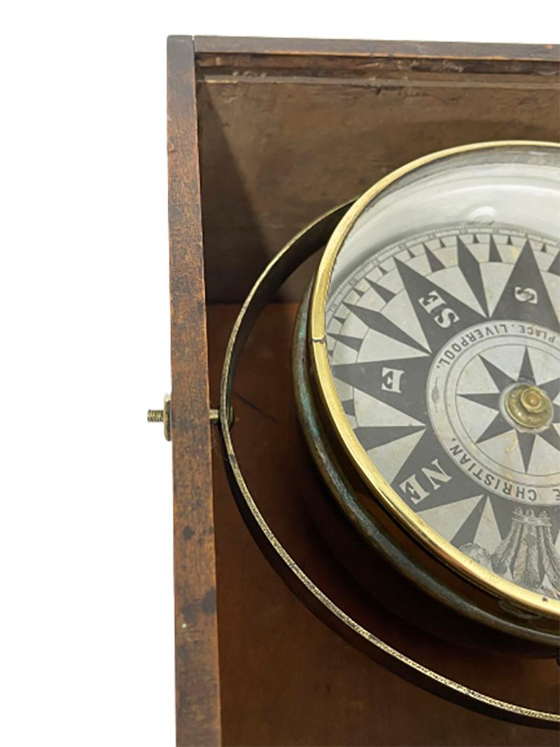 Brass English Antique Nautical Dry Compass, by George Christian, Liverpool