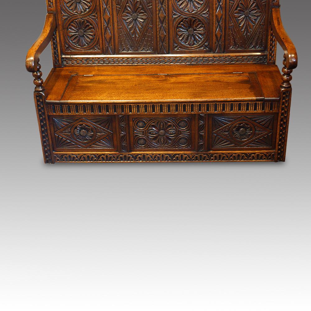 English Antique Oak Box Settle, circa 1860 1