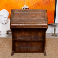 English Antique Oak Bureau Arts & Crafts Writing Desk Chest