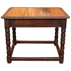 English Antique Oak Desk Writing Table Carved, 19th Century, Victorian