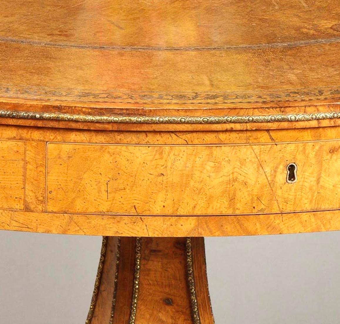 Gilt English Antique Oak Drum Top Library Table by William Freeman of Norwich For Sale