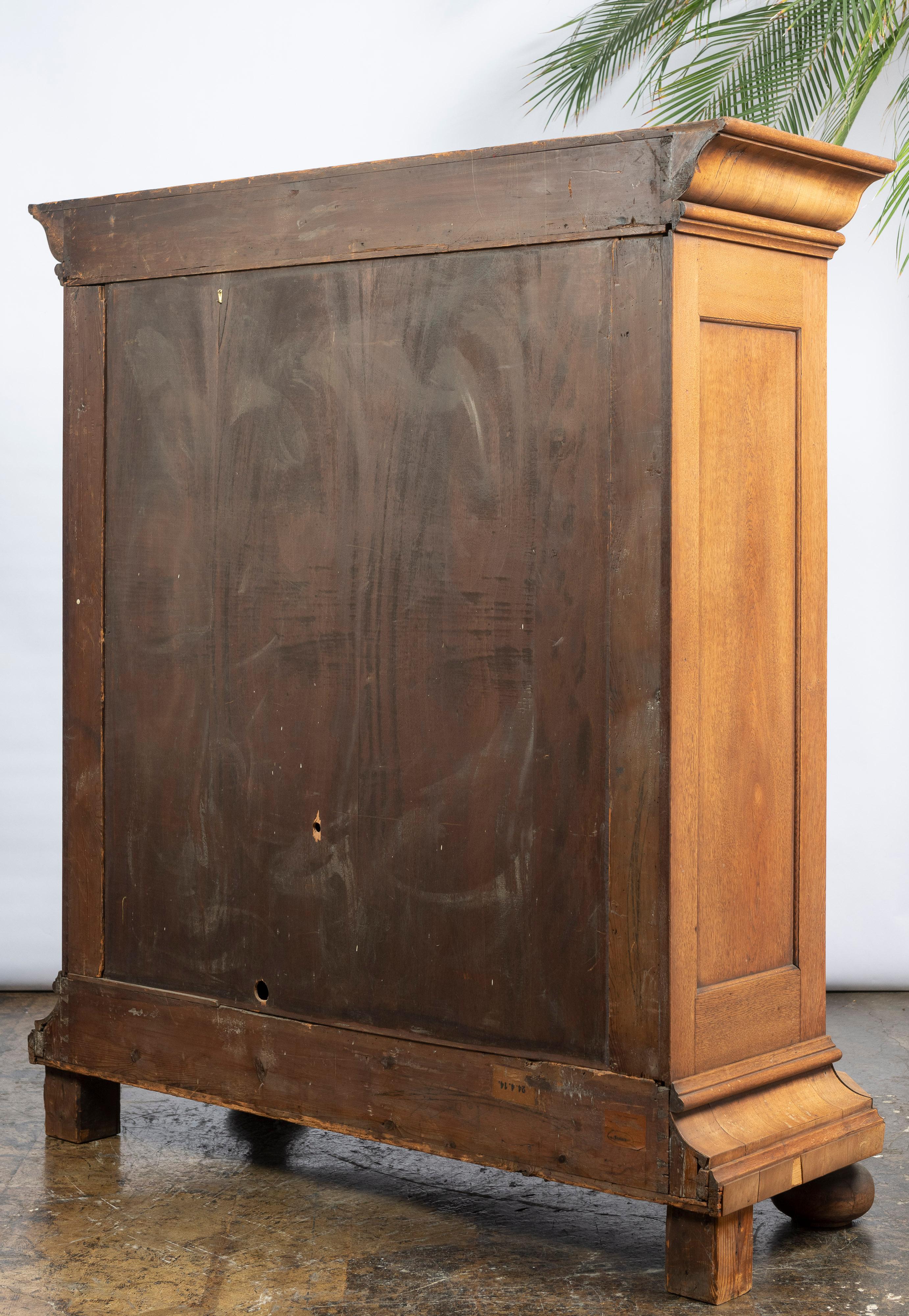 English Antique Oak Wardrobe with Corrugated Wood Doors, Shelves and Key 6