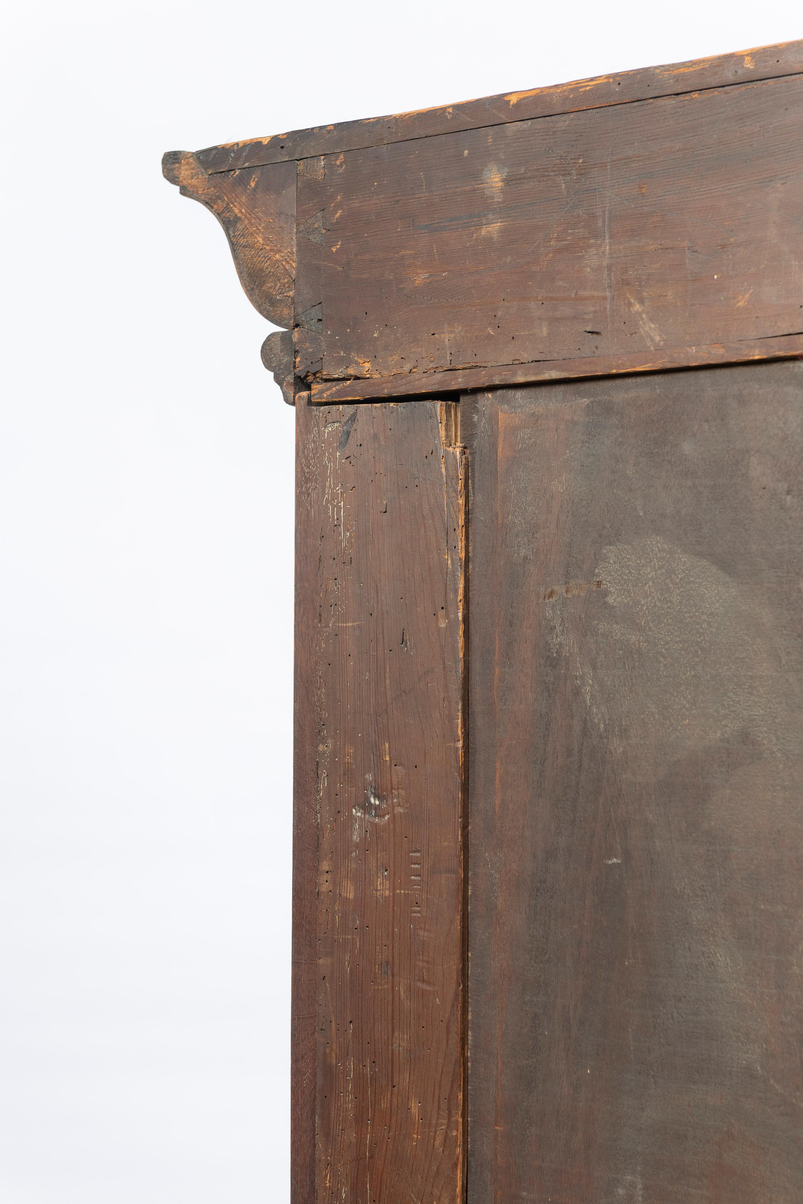 English Antique Oak Wardrobe with Corrugated Wood Doors, Shelves and Key 7