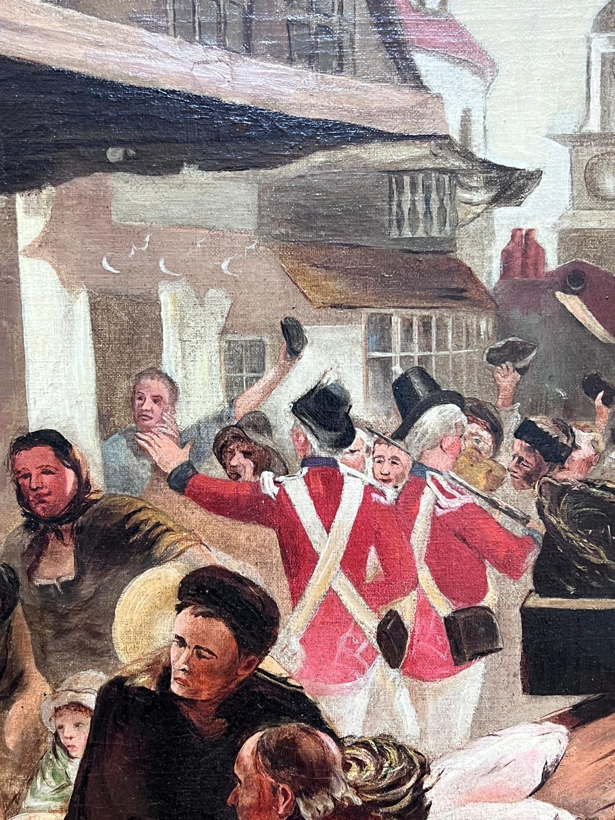 Admiral Lord Nelson in Village High Street with Crowds Signed Antique Oil  For Sale 6