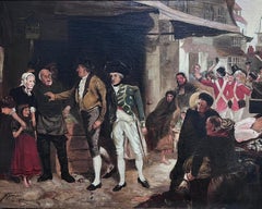 Admiral Lord Nelson in der Village High Street mit Crowds, signiertes antikes Ölgemälde