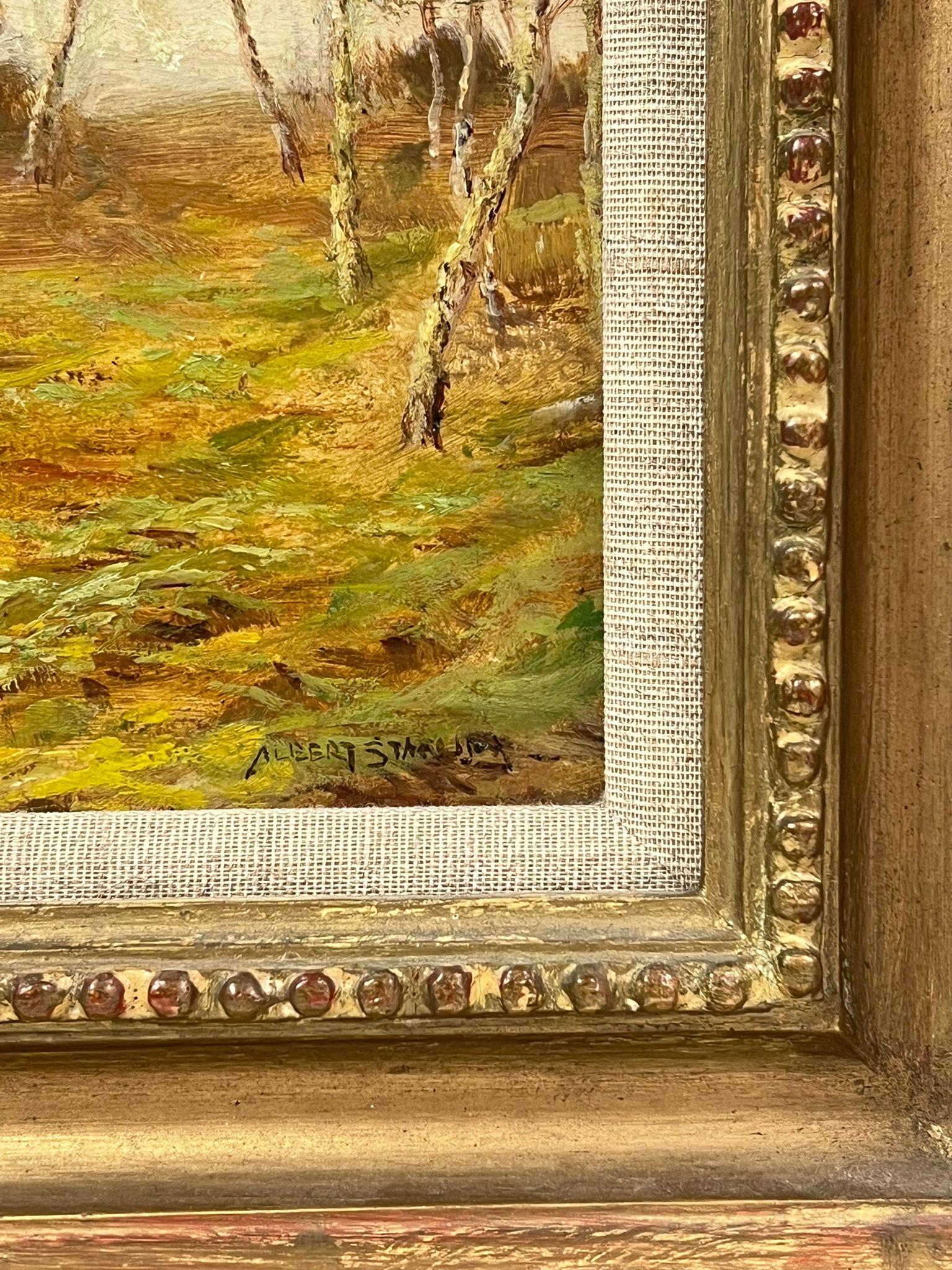 Golden English Landscape Signed Oil Painting Antique Original in Gilt Frame For Sale 1