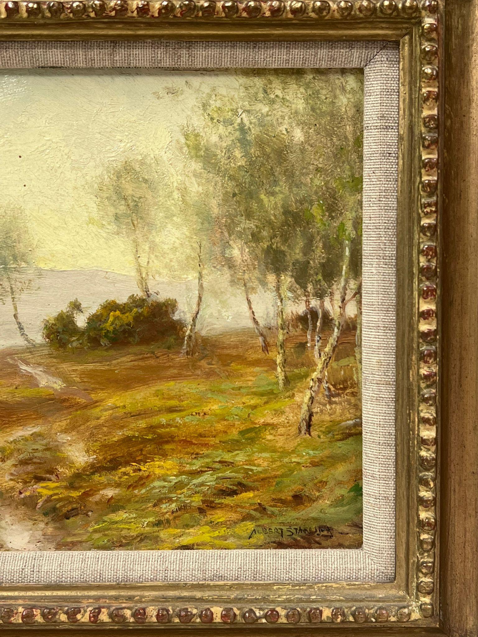 Golden English Landscape Signed Oil Painting Antique Original in Gilt Frame For Sale 3