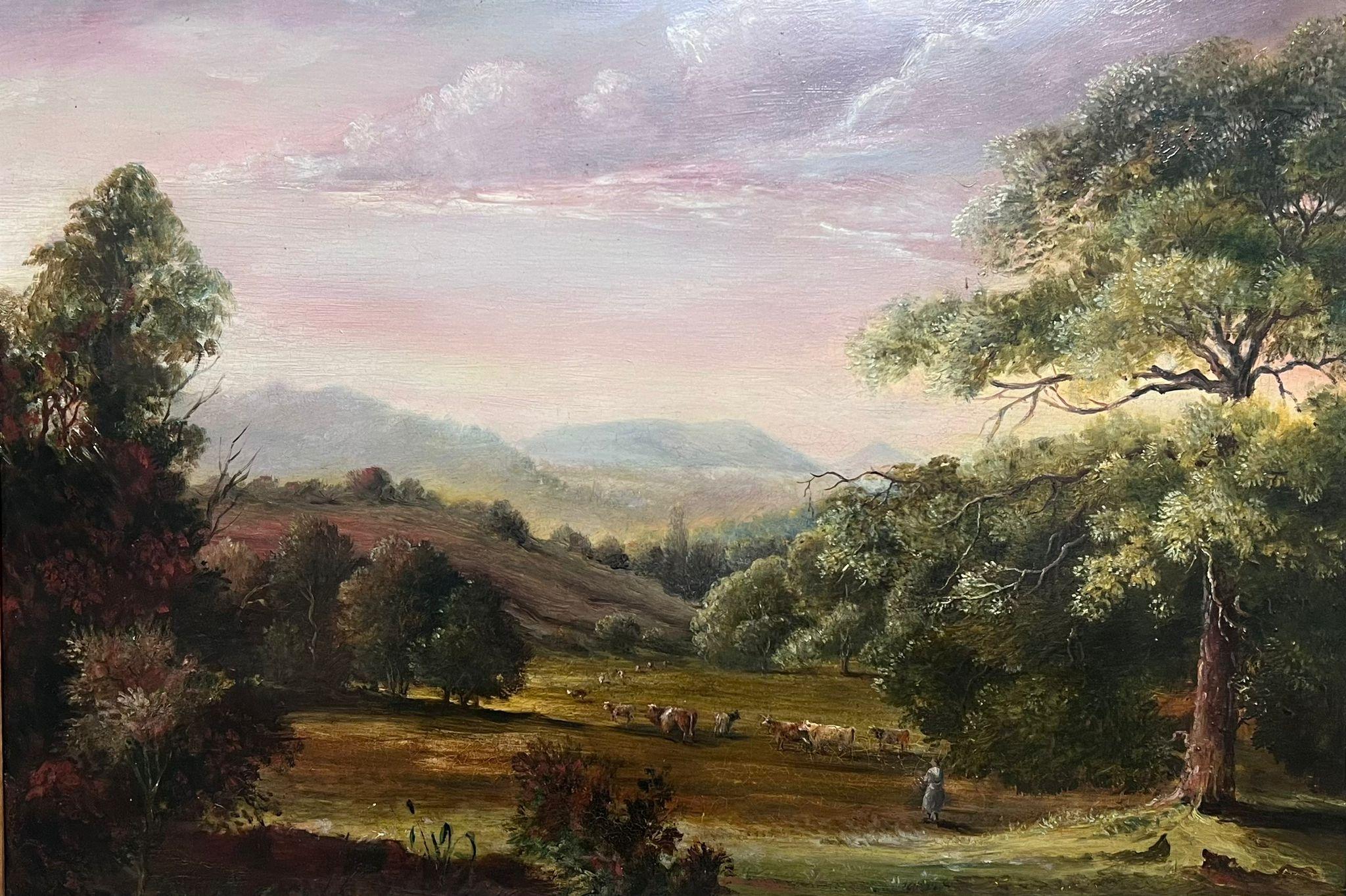 Tranquil Pastures
British artist, late 19th century
oil on board, framed
framed: 20 x 27 inches
board: 13 x 21 inches
provenance: private collection, UK
condition: overall good and sound condition (please note due to the fragility of old frames we