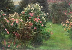 Late 19th Century English Impressionist Oil The Rose Flower Garden