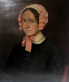 Peinture à l'huile anglaise du milieu du 19e siècle Portrait d'une paysanne en foulard