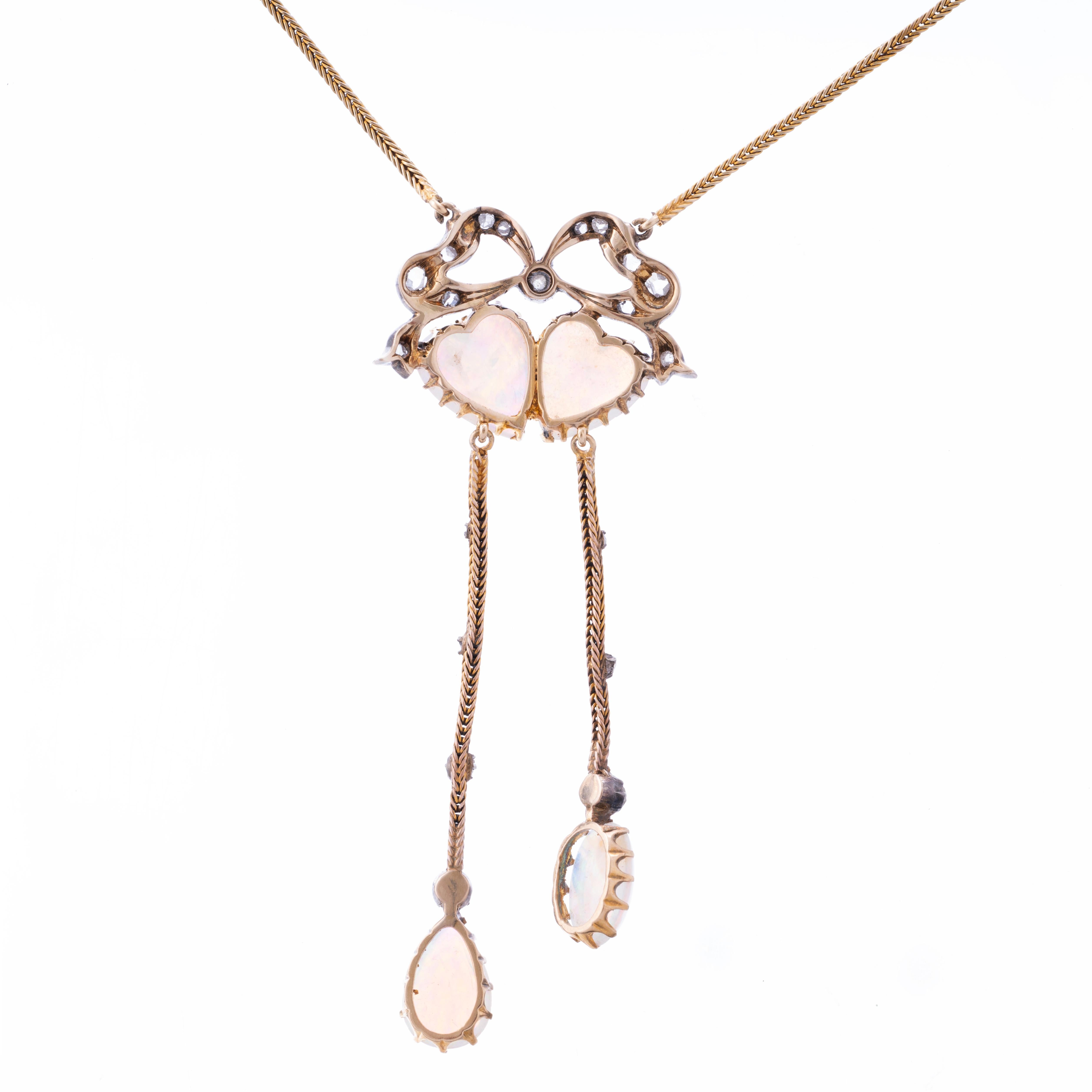 Victorian English Antique Opal & Rose Cut Diamond  15ct Yellow gold/Silver C/1880