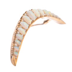 English Antique Oversized Opal & Diamond "Crecent" Brooch in 15K circa 1900