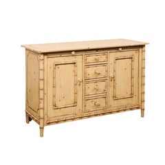English Antique Painted Wood Sideboard w/Faux Bamboo Trim