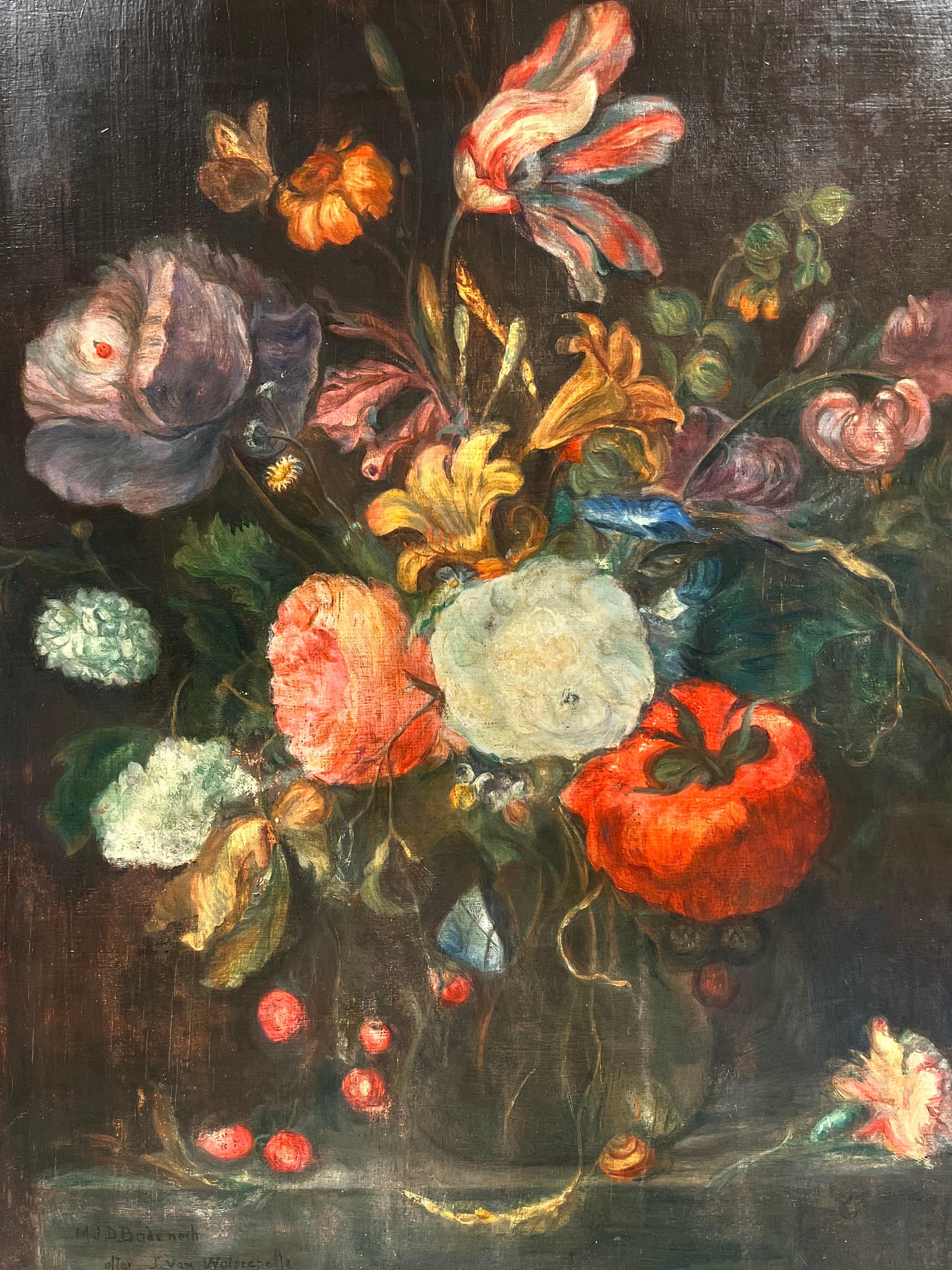 Fine Classical Still Life Ornamental Flowers in Vase, signed oil painting - Old Masters Painting by English Antique
