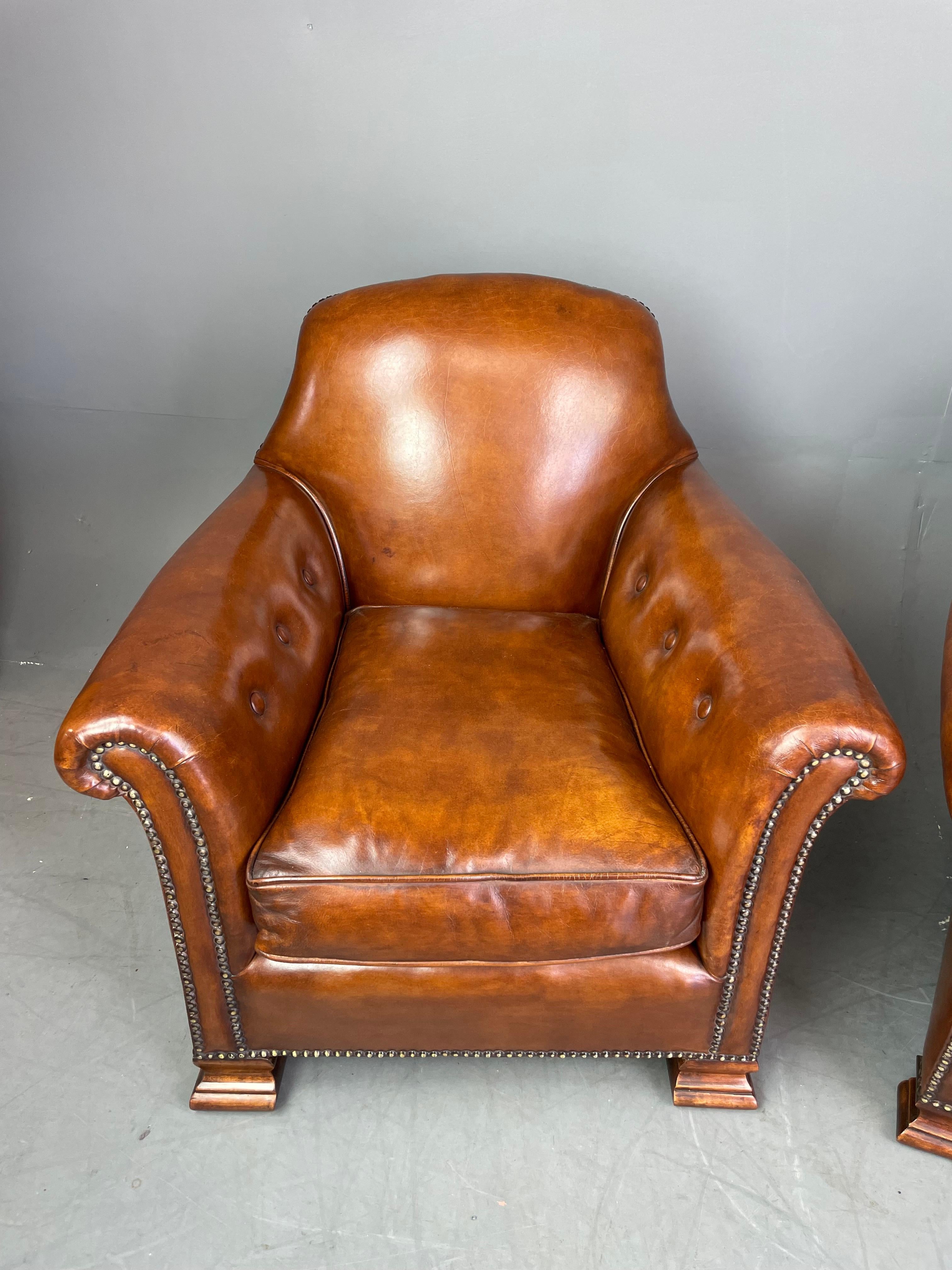Leather English Antique pair of Victorian leather club chairs 