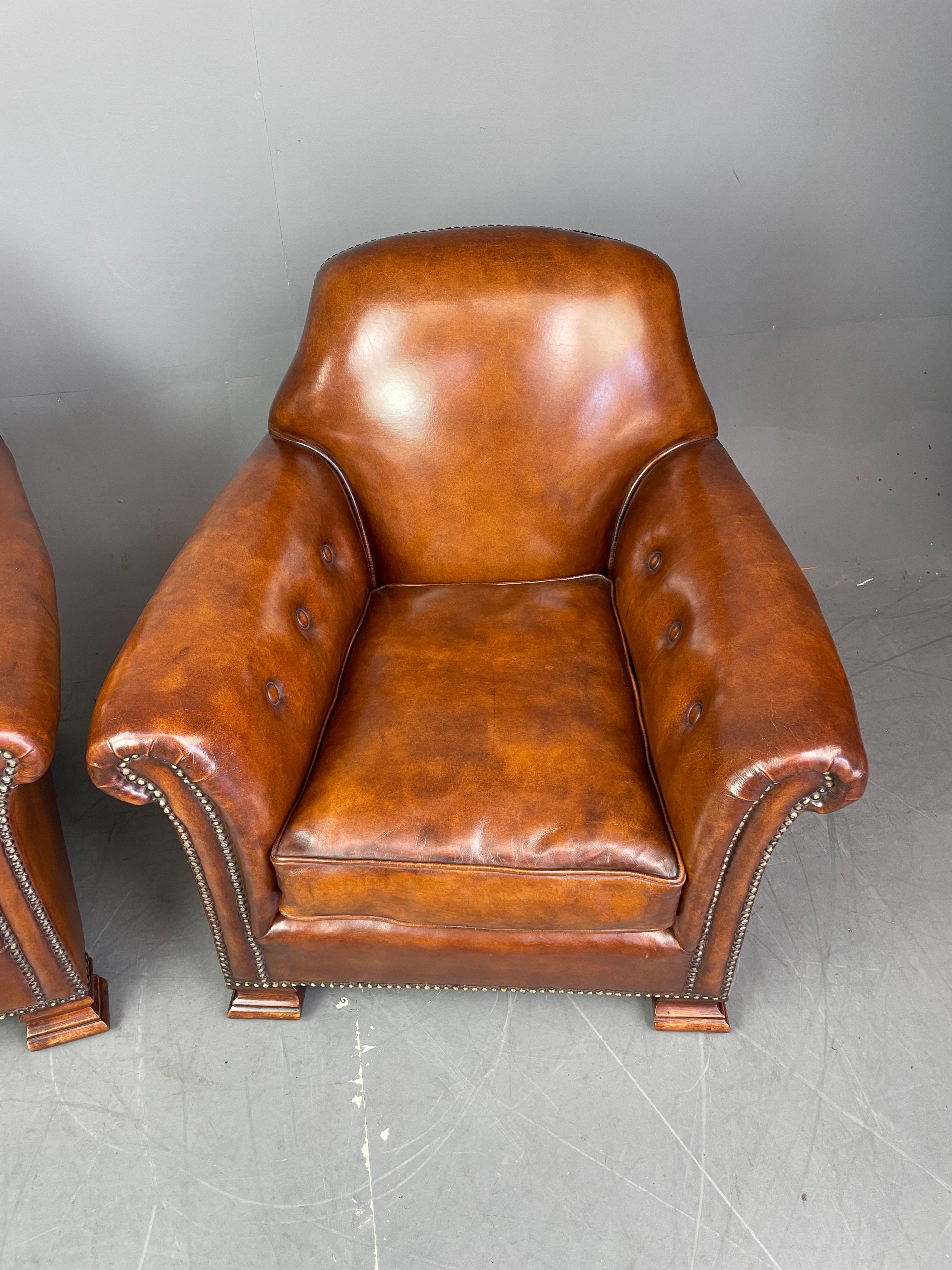 English Antique pair of Victorian leather club chairs  1