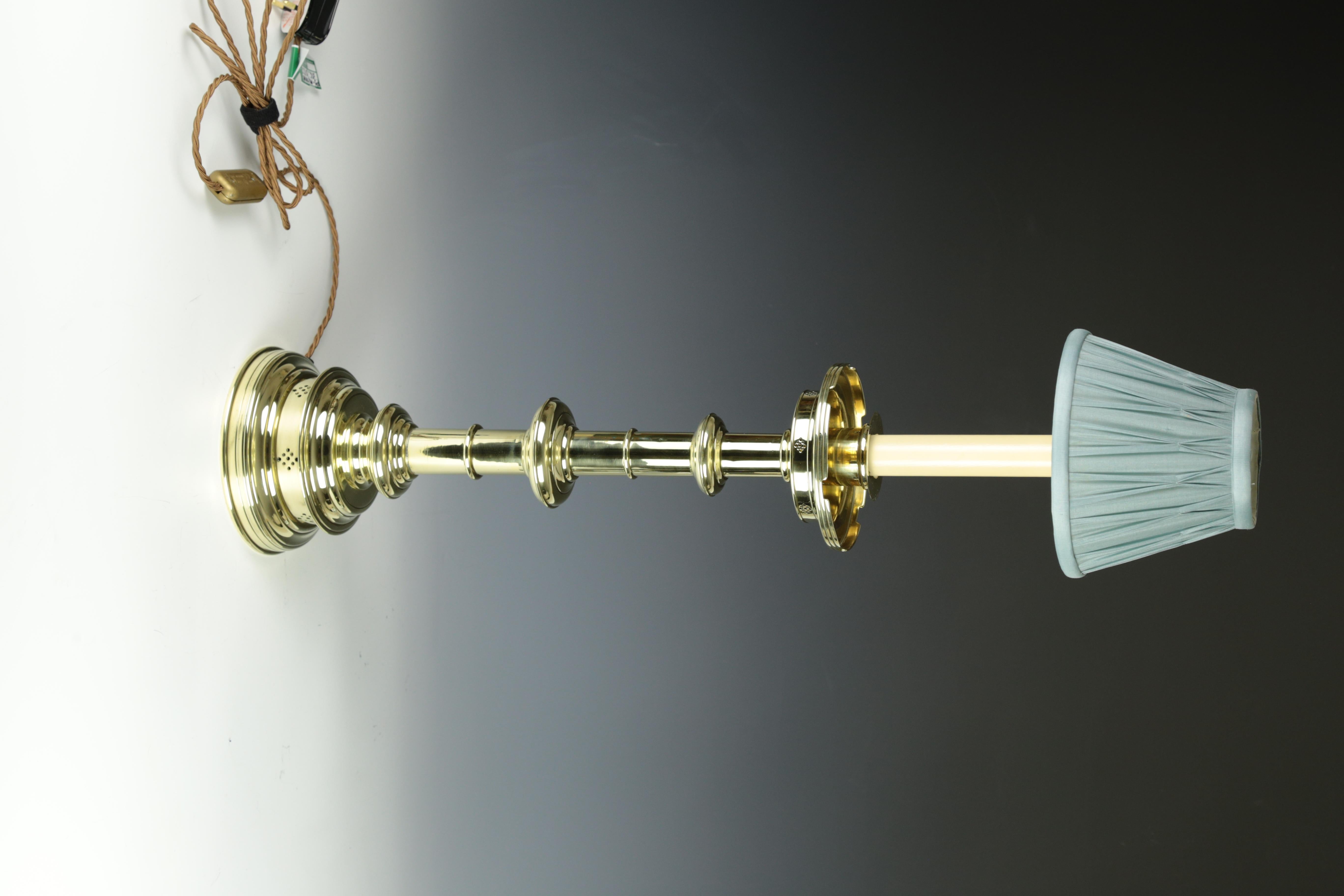 English Antique Pierced Gothic Castellated Candlestick Table Lamp For Sale 12