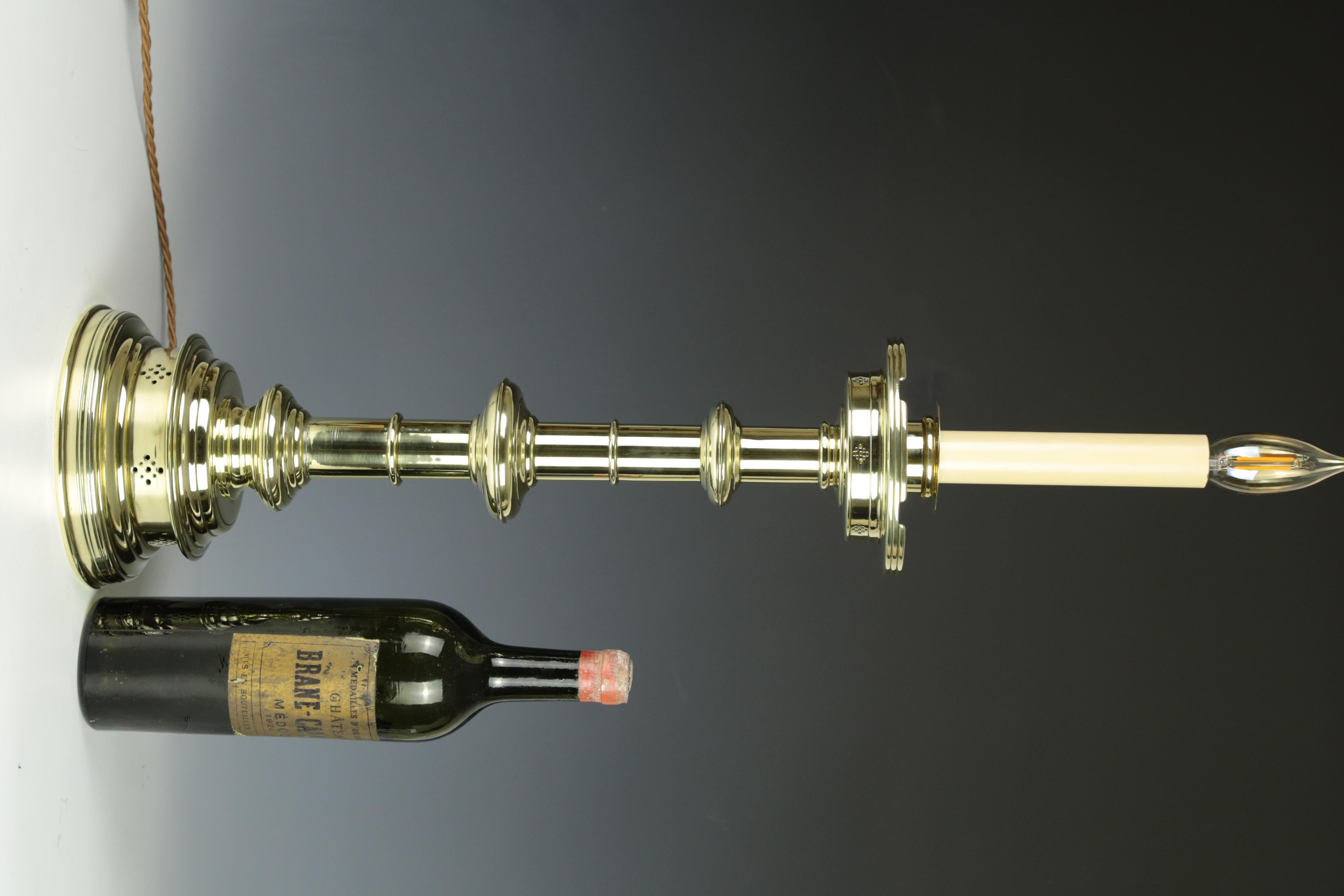 English Antique Pierced Gothic Castellated Candlestick Table Lamp In Good Condition For Sale In Lincoln, GB