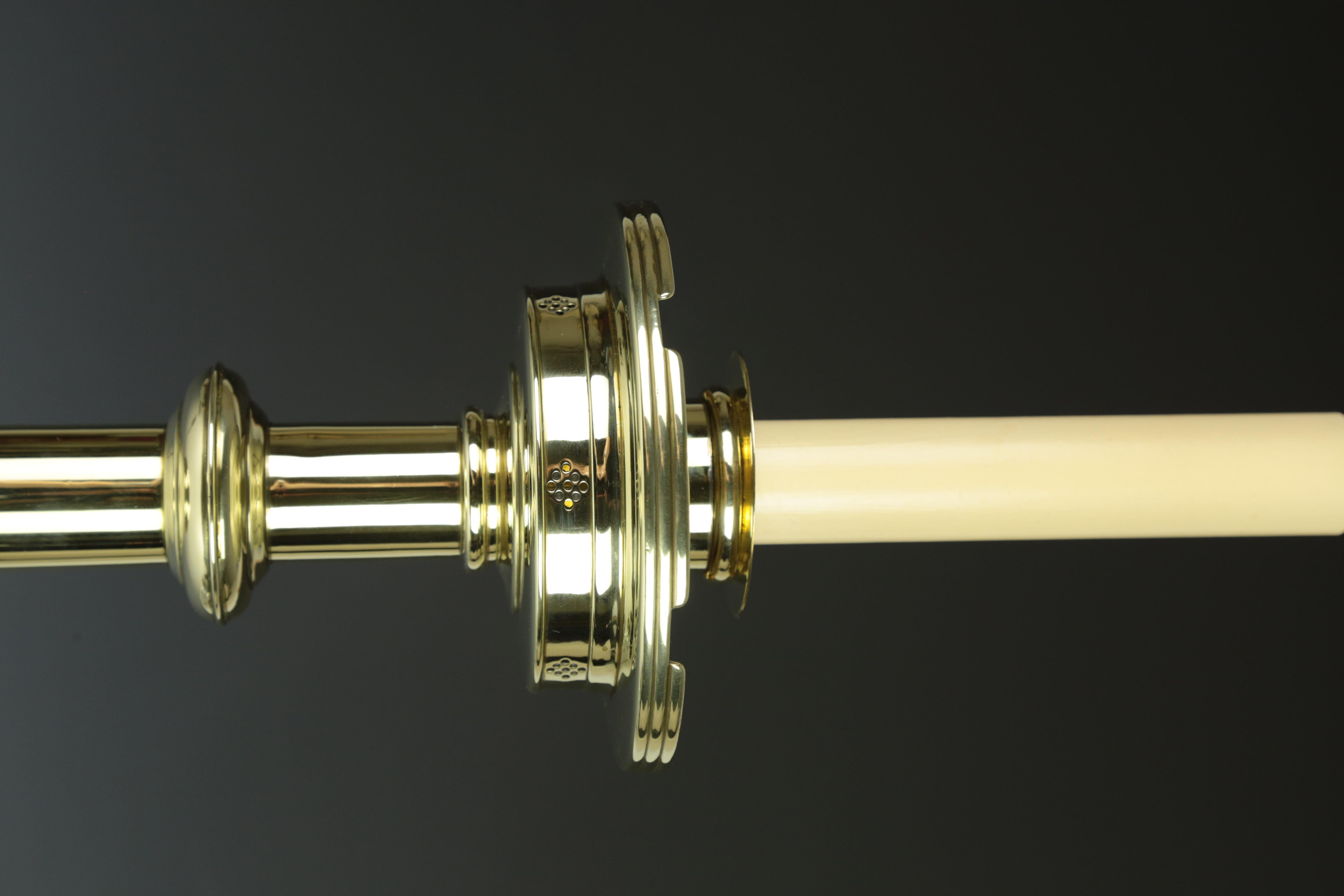 Brass English Antique Pierced Gothic Castellated Candlestick Table Lamp For Sale