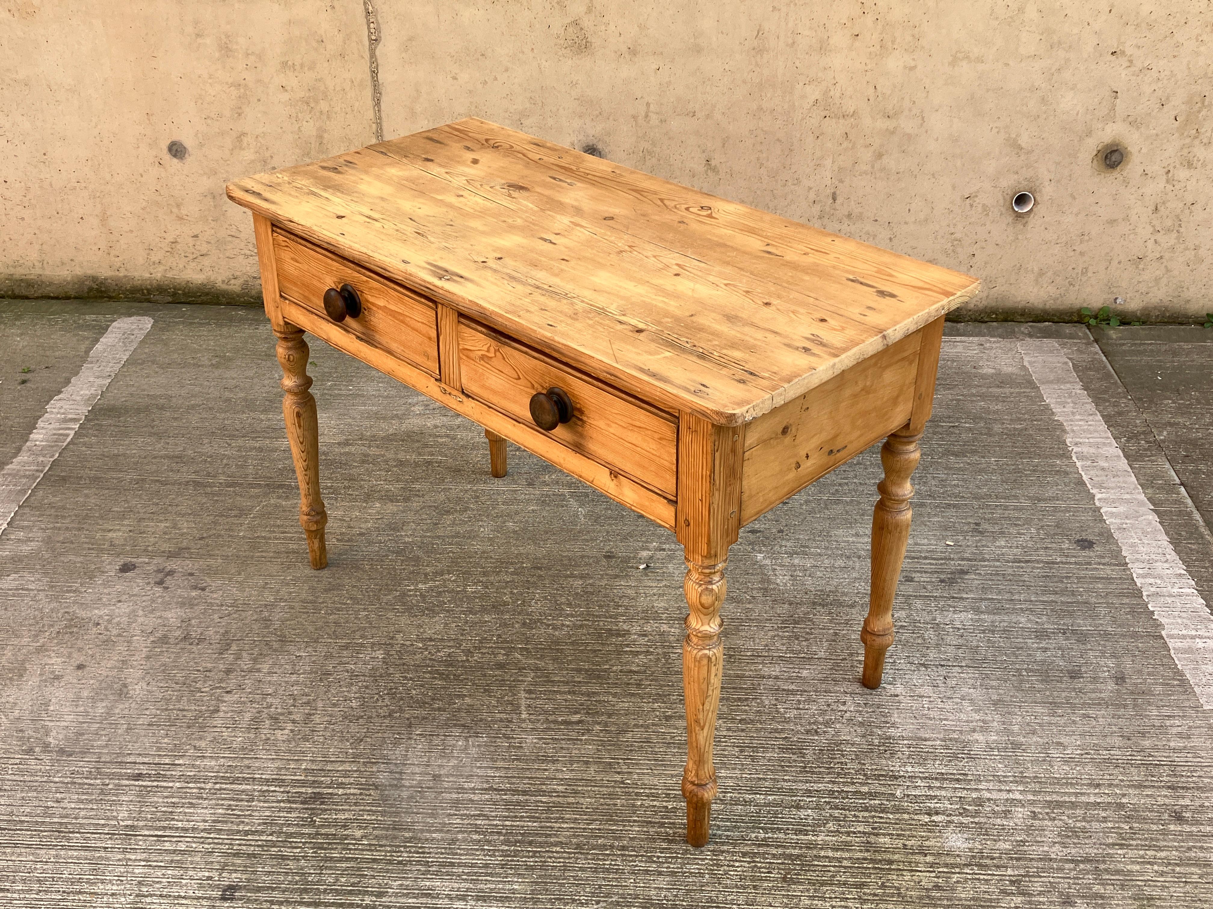 English Antique Pitch Pine Console Table / Provincial Desk with Drawers For Sale 4