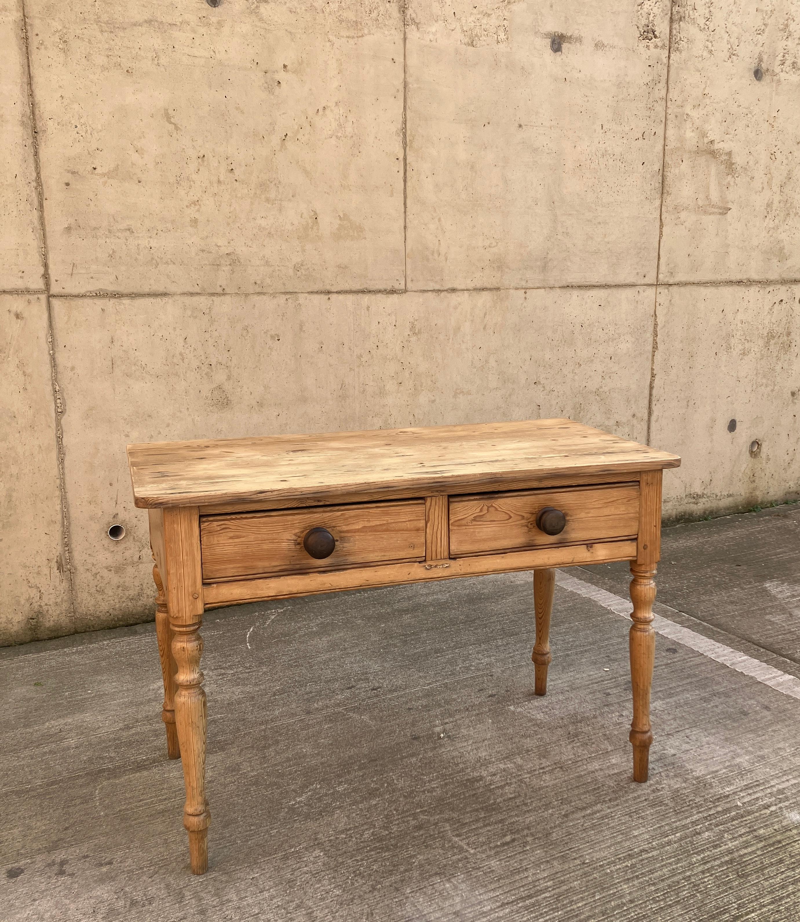 English Antique Pitch Pine Console Table / Provincial Desk with Drawers For Sale 5